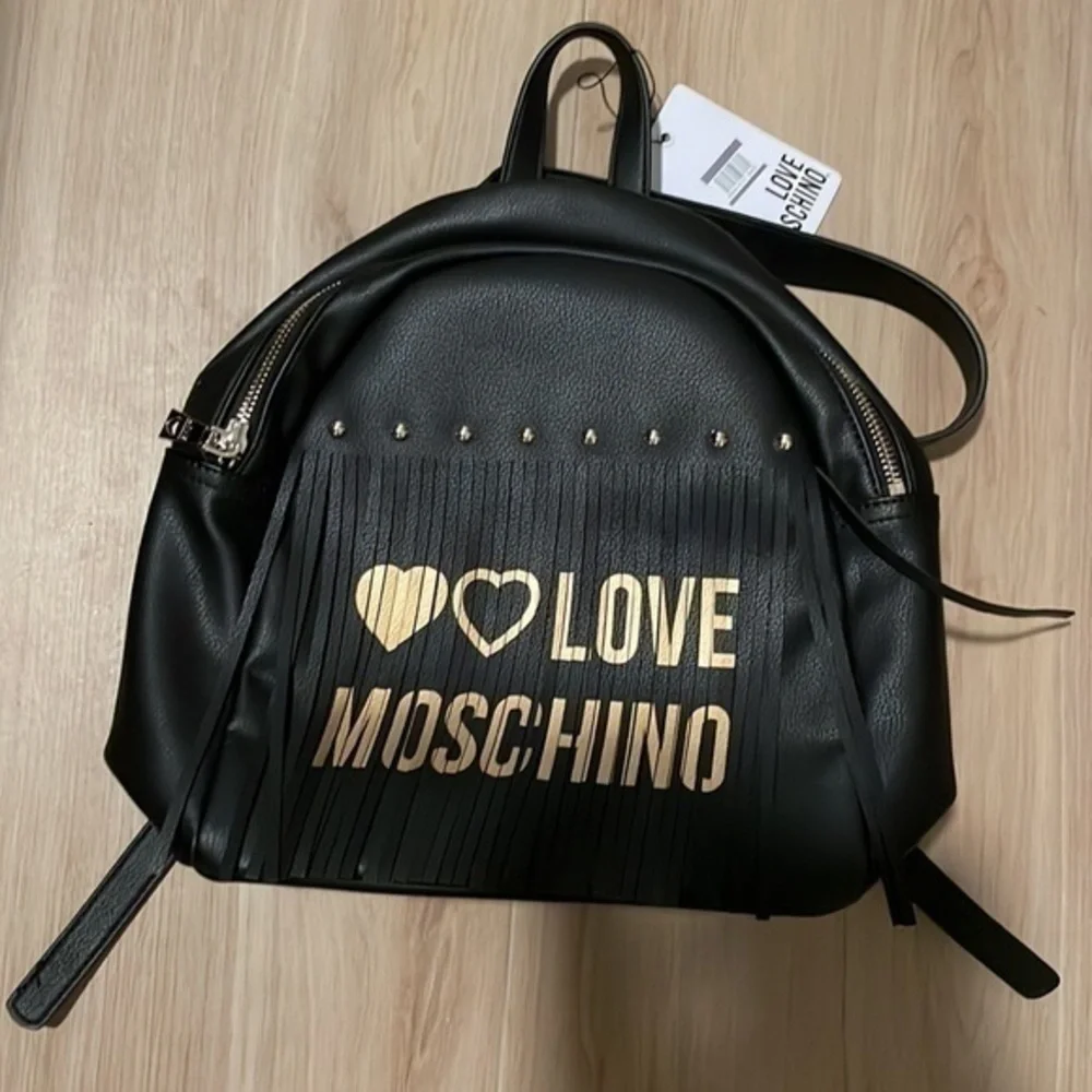 LOVE  MOSCHINO Black logo and fringe backpack